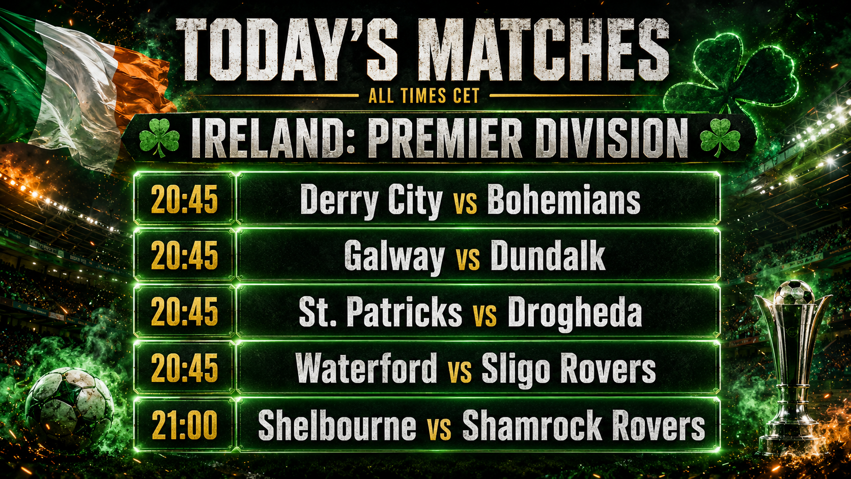 Shelbourne - Shamrock Rovers : Derby-ul Dublinului se aprinde într-o etapă crucială din campionatul Irlandei
