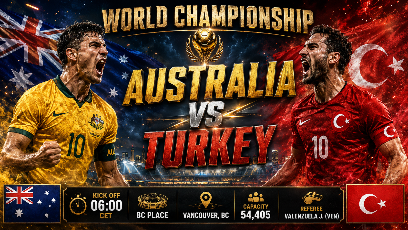 Australia - Turcia : Revenirea mult așteptată a ambițioșilor turci întâlnește zidul de netrecut al „Socceroos” în uvertura de la Vancouver